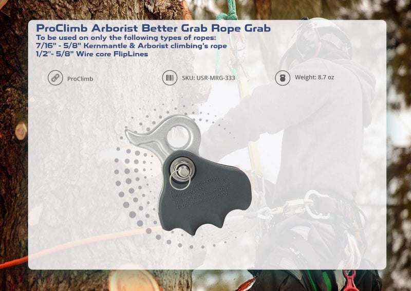 ProClimb Rope Grab - Arborist Rope Brake Tree Equipment, Fall Arrestor Ascender, Better Grab Flip Line Adjuster w/Removable Rope Cam Lock & Rubberized Cover - Fit for 7/16" - 5/8" Rope - Image 4